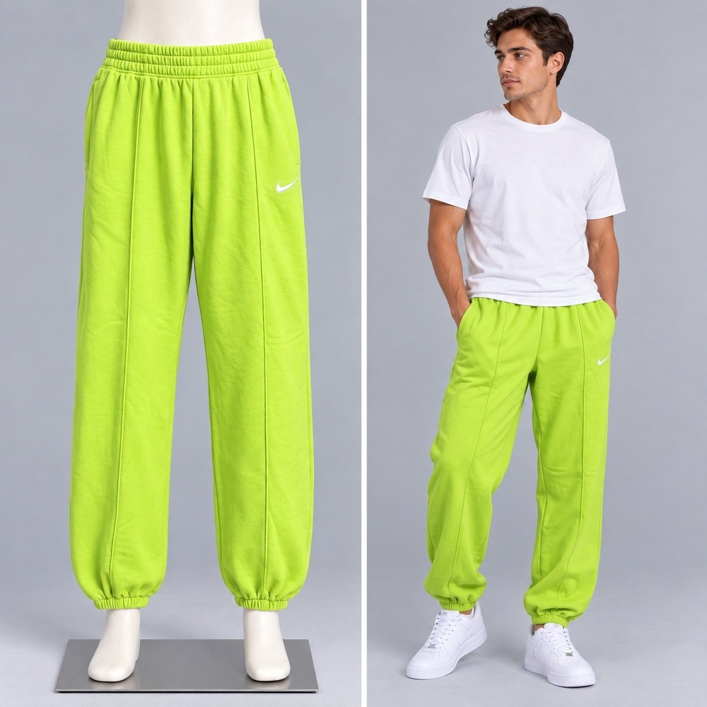 Nike Sweatpants Mens L Lime Green Phoenix Fleece Joggers Neon Streetwear Baggy